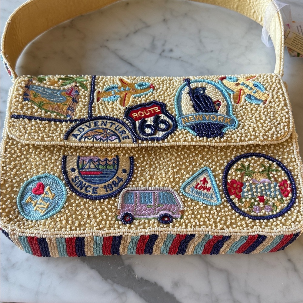 Route 66 beaded bag 10”x7”x2” red white and blue stripes. So cute!🥰 nwt - Picture 3 of 5